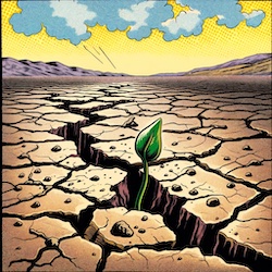 crack in the ground with growth showing