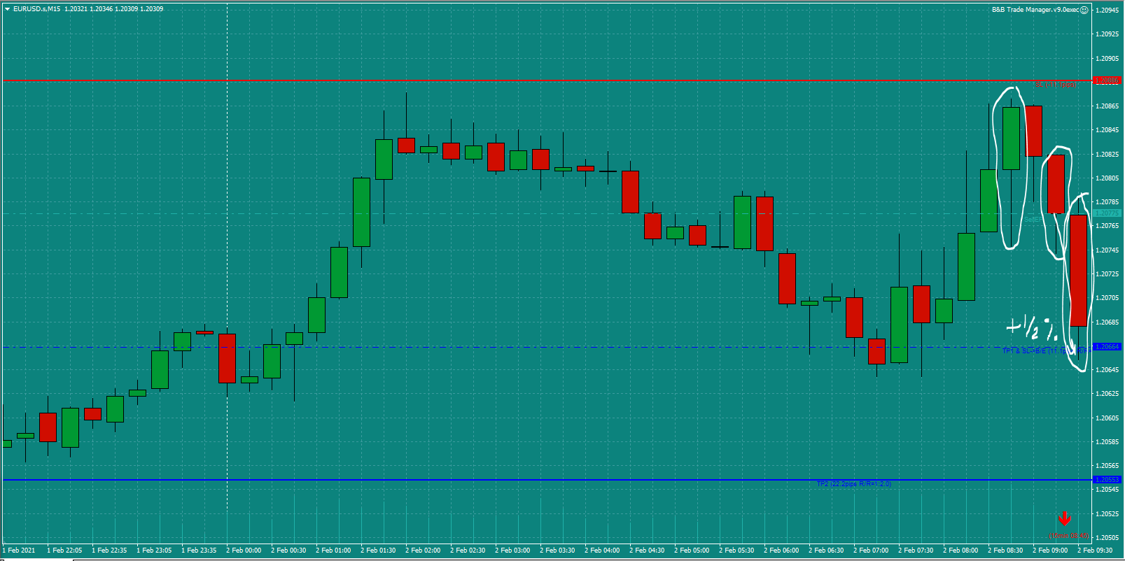 Bread-and-Butter-Trader-EURUSD-trade-9.00am-Tues-2.2.21d-1st-Profit-Target-Hit-0.5