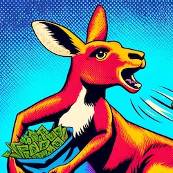 Kangaroo holding AUssie dollars