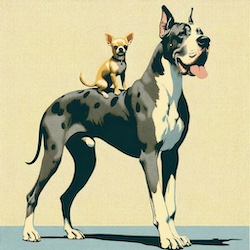 two dogs, one large, one small